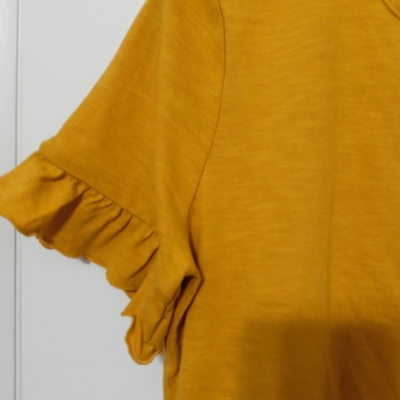 Nine West Women's Short Ruffled Sleeves V neck Deep Yellow Blouse NWT - Picture 6 of 9